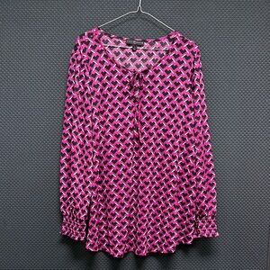 Fred David Fuchsia & Black Patterned Tie-Neck Blouse